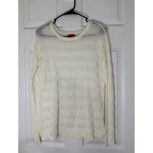 Elle Striped Open Knit Sweater Women Size S Ivory Metallic Shimmer Lightweight